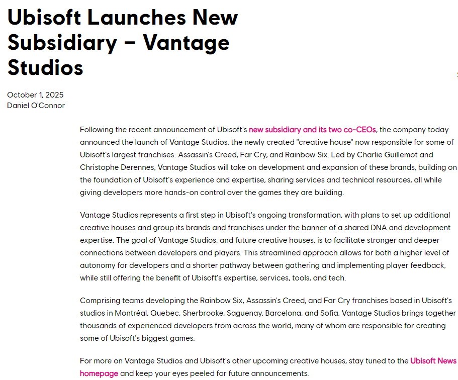 育碧与腾讯合作成立子公司 